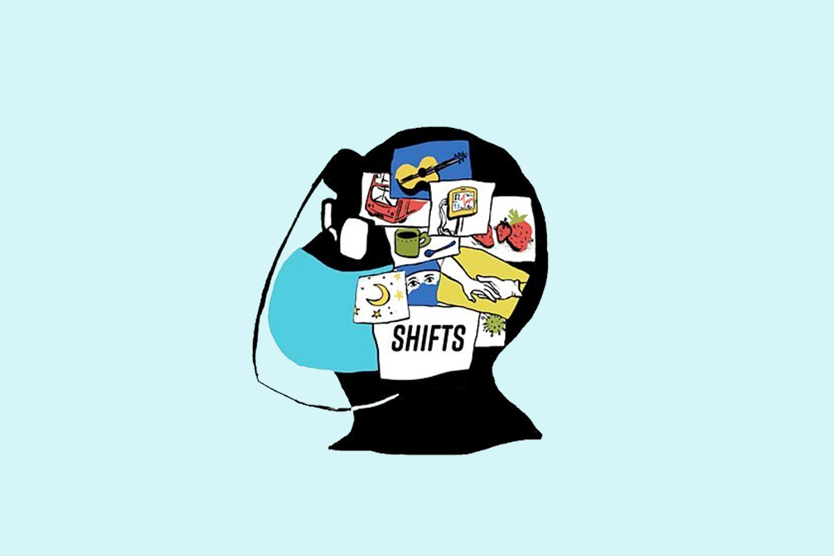 illustration of a head in a surgical mask