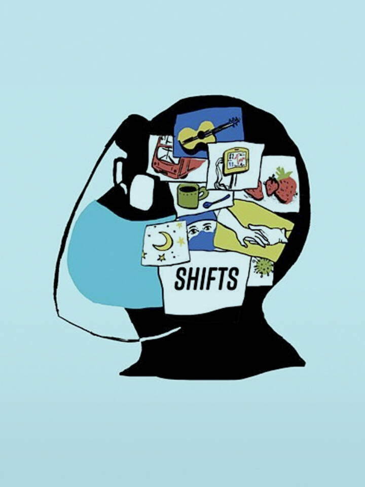 illustration of a head in a surgical mask
